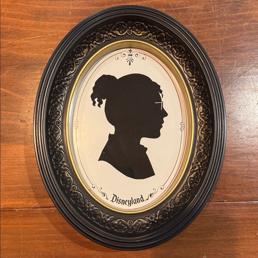 Disneyland Silhouette w Picture Frame Rare Stand Girl Gold Relief Detail Glass